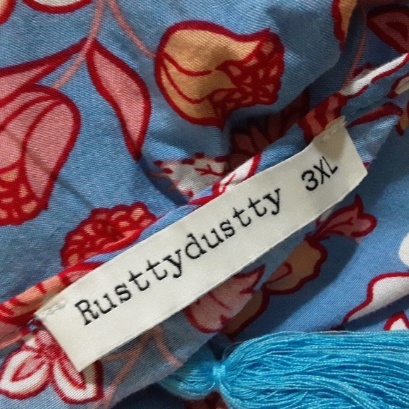 Rustty Dustty Floral Blue and Red Women's Top Blouse 3X Pull On Boho Festival - Picture 5 of 7